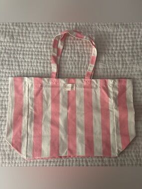 NWOT Sézane Pink and Cream Striped Canvas Tote